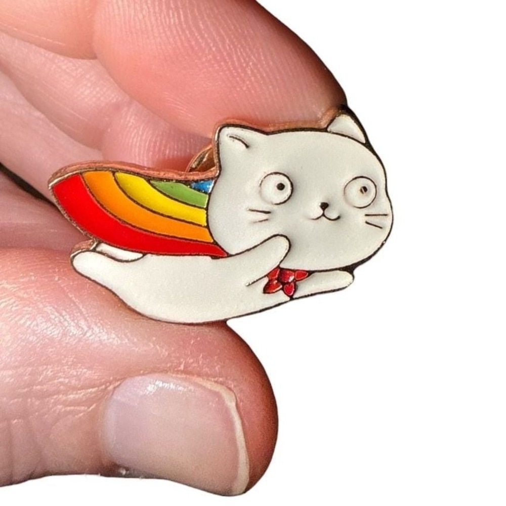 Pride Flying Cat Enamel Pin Rainbow Cape Kitty Brooch lgbtq+ pin